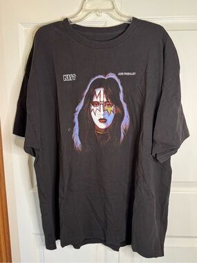 Kiss Black Tee with Multicolor Ace Frehley Face Graphic